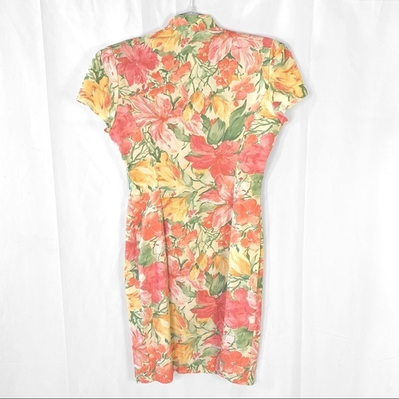 VINTAGE GARDANIA PARIS FLORAL  MULTICOLOUR BUTTON UP DRESS SHORT SLEEVES MEDIUM - Picture 4 of 17